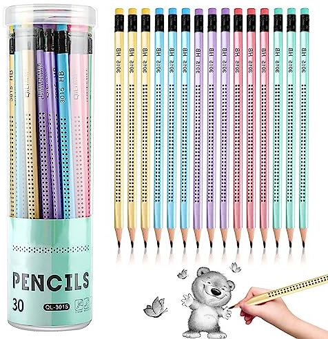 Giugio HB Bleistifte, 30 Stück Holzbleistifte Set, Bleistifte für die Schule, Holzbleistifte, Kinder Bleistifte mit Radiergummi, Mehrfarbig Bleistifte Set für Büro, Schule, Skizzieren, Schreiben
