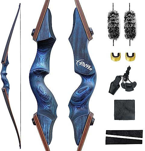 OUBOTER 60 Zoll Black Hunter Langbogen 20-60lbs Takedown Bogen Mit Holz Bogenriser Rechte Hand Sportbogen Set Für Erwachsene Jagd