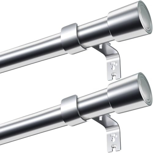 2 Läufe Gardinenstange, Ausziehbare Edelstahl Vorhangstange mit Halterungen mit Kappenknäufen Verstellbare Curtain Pole für Fenster Küche Schlafzimmer Kinderzimmer,280-420cm