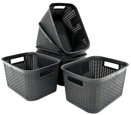 Abbaware Pack of 5 Storage Baskets, with Handle – Organiser, Home & Kitchen Storage Basket (Modern Grey)