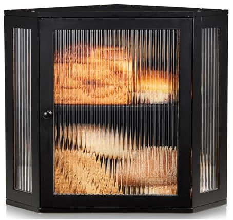 BRONYPRO Corner Bread Box for Kitchen Countertop, Double Layer Bamboo Breadbox with Adjustable Partition, Modern Bread Storage Organizer (Meduim Black)