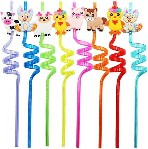 8 Pezzi Cannucce Riutilizzabili Tema Fattoria Simpatici Animali Cannucce di Plastica Cannucce Per Bambini Ragazzo Ragazza Festa Per Feste Ricci Cannucce con Decorazione di Compleanno