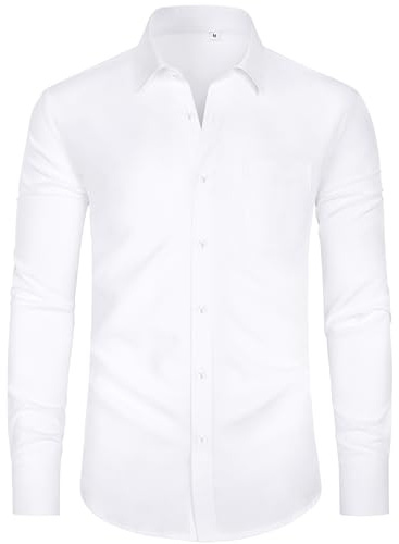 J.VER White Shirt Men Long Sleeve 4-Way Stretch Formal Dress Smart Casual Business Work Fashion Button Down Shirts for Men Adult 2XL