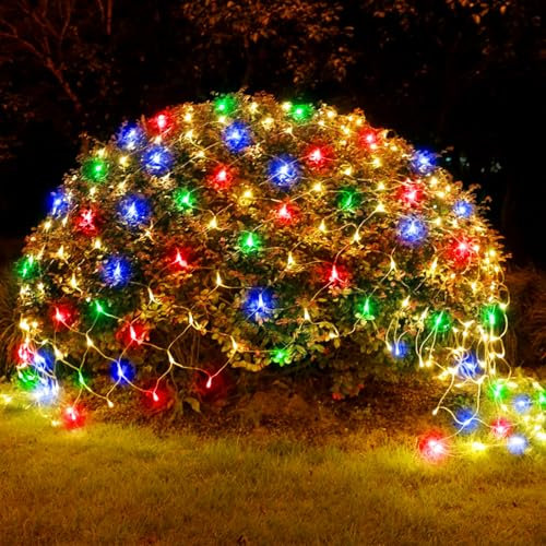 WoskjXas Fairy Net String Lights, 96LEDs 1.5 * 1.5M Outdoor + Indoor Decoration, 8 Modes WaterproofMesh + Garden & Tree Lights