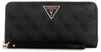 GUESS Damen Laurel Large Zip Around Wallet Große Geldbörse mit Reißverschluss, Clutch, Kohle-Logo