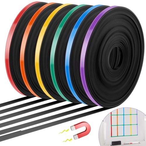 Saypacck 6 Rolls Mixcolor Magnetic Tape Roll Thin Strips, 1/4 Inch x 33 ft