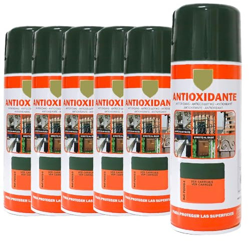 various-Pintura Spray Antioxidante Verde Carruaje 400 Ml para las Superficies de Metal, Hierro y Aluminio,Pack de 6 Unidad