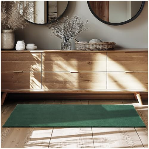 tectake® Flauschiger Kurzflor Teppich, waschbar, für Wohnzimmer, Badezimmerteppich, Küchenteppich, Teppich Flur, Home Deko, rutschfest, allergikerfreundlich, grün, 80 x 150 cm