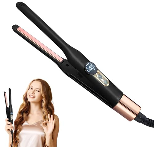 WDKXCN Pencil Straighteners, 2 in 1 Ionic Mini Straighteners & Curler, Lightweight Portable Travel Hair Curler with 5 Adjustable Temperatures 120-200°C, for Short Hair, Bangs & Beards (Black)