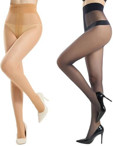 Yilanmy 2 Pairs Rip Resistant Tights for Women Sheer Tights 10D T-Crotch | Resist Tears Supper Comfort High Waist Pantyhose Reinforced Toes