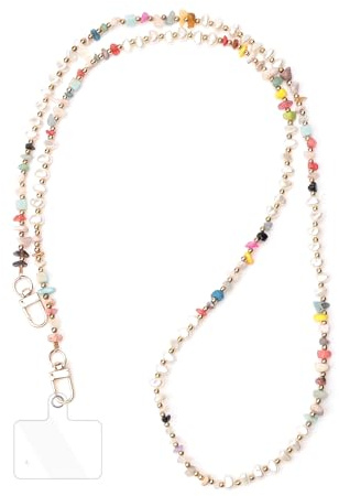Fycyko Phone Lanyard, Sparkling Crystal Beaded Chain Phone Strap with Tether Tabs Universal Anti-Lost Natural Stone Beaded Cellphone String Strap for Girls Women