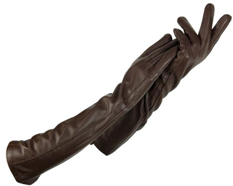 USOHJZ Guanti da donna invernali caldi con fodera in cashmere, guanti lunghi, gomito, maniche in pelle(Dark brown,7)