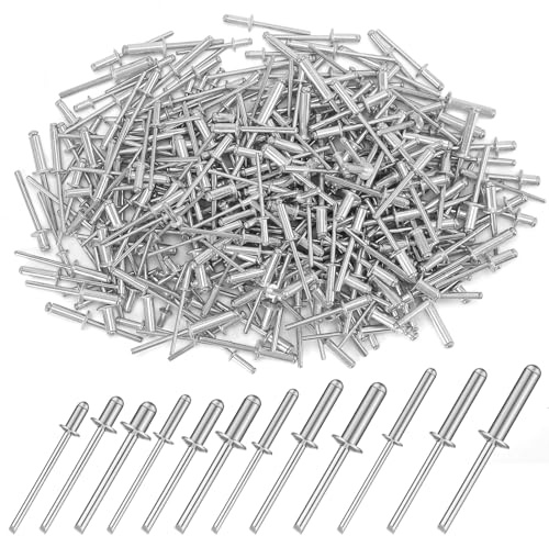 Alu Blindnieten Sortiment Popnieten Set - 300 Stk Silber Blindnieten(12 Größen), Nieten Aluminium Blindnieten, Kuppelkopf Popnieten M3.2/M4/M5mm für Möbel, Gebäude, Maschinen