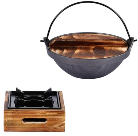 Generic Japanese Cast Iron Sukiyaki Hot Pot Set 20cm Screw-thread Iron Soup Pot with Small Aluminum Stove for Household Cooking and Outdoor Camping