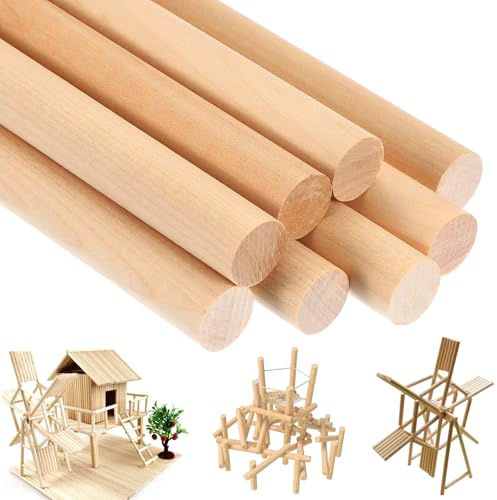 Paquete de 8 Varillas de Madera Redondas Naturales, 2cm x 30cm Varillas de Bambú Largas Redondas, Varillas de Bambú para Manualidades, para Manualidades, Decoración de Artes, Fiesta Hechas a Mano