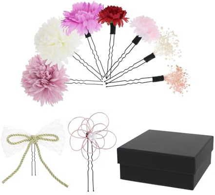 IMIKEYA Ornement Cheveux Kimono 9 Pièces, Couvre-chefs Décoratifs en Fleurs Préservées de Style Japonerie, Coiffe Féminine Violette pour Cérémonie, Accessoires pour Cheveux Élégants