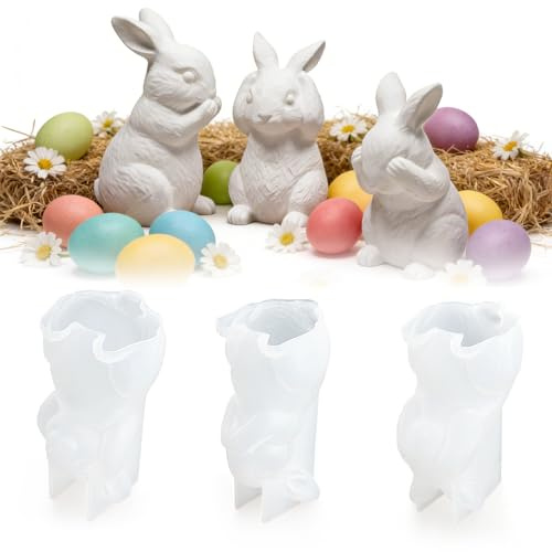 Moldes Silicona Conejo Pascua 3D Set de 3 Moldes Reutilizables para Velas de Conejo, Resina Epoxi, Jabones y Decoraciones DIY de Primavera Ideal para Pascua y Regalos Creativos