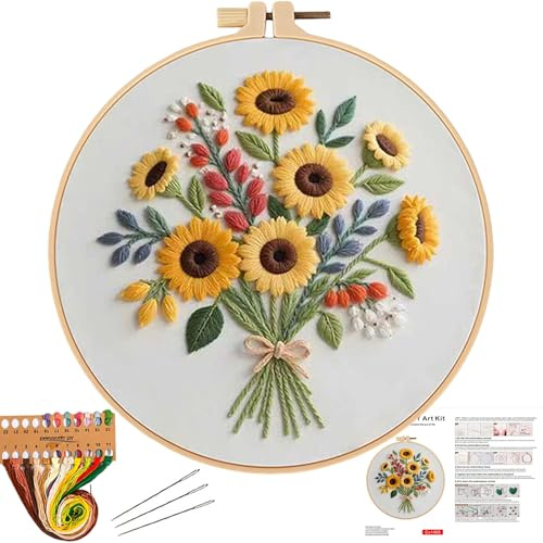 Herdiese Embroidery Kit for Beginners & Adults with Stamped Flower Pattern