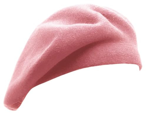 Wheebo Sombrero de boina de lana, color sólido, estilo francés, gorro cálido de invierno para mujeres y niñas, dama.., rosa, Talla única