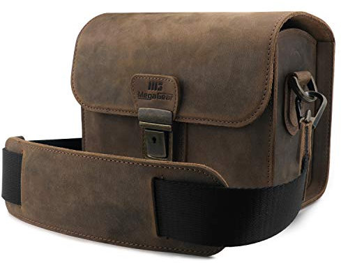 MegaGear MG1724 Pebble Kameratasche aus echtem Leder für spiegellose Sofort- und DSLR-Kameras, Zimt