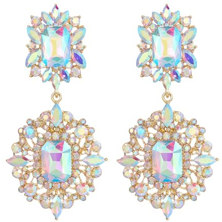 Flyonce Women's Crystal Wedding Art Deco Vintage Style Gatsby Chandelier Dangle Earrings Iridescent Clear AB