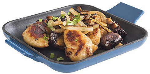 APS Serving Pan Cast Iron - Mini padella in ghisa, ghisa smaltata, quadrata, L x P x A: 13 cm x 13 cm x 2 cm, impilabile, resistente al forno, ciotola, blu