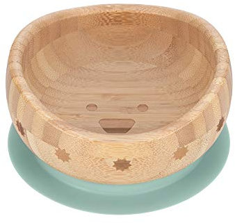 LÄSSIG Cuenco de bambú con ventosa/tazón de madera de bambú Little Chums Dog, turquesa