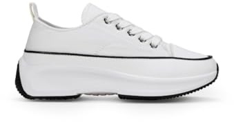 BOSANOVA Sneakers Zapatillas confeccionadas en Tela con Suela de Plataforma de 4,5 cm y Detalles de lineas decortivas. Cierre con Cordones. Calzado para Mujer Blanco 39