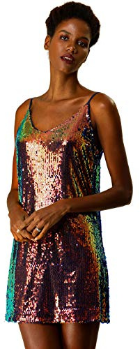 Allegra K Dam party glitter justerbar rem mini glittrande paljettklänningar, rosa, M
