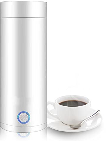 Reise Wasserkocher 400ml Tragbarer Elektrisch Heizbecher,304 Edelstahl Schneller Wasserkocher,300W Mini Tragbarer Wasserkocher,3-in-1-Mini-Thermoskanne Teekanne Trockenschutz und Trennbares Netzkabel