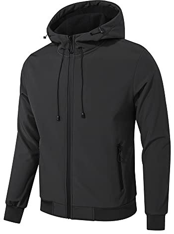 TONY BACKER Giacca Jacket Uomo In Softshell Impermeabile Antivento con Cappuccio Giubbotto Caldo Per Trekking Casual 6860 (IT, Testo, XL, Regular, Regular, Nero)