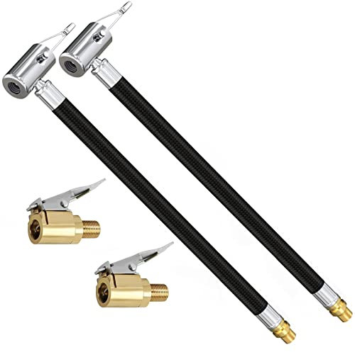 alwaiiz Ventilverlängerung Set, 2 Stück 300mm Reifenfüller Schlauch mit 2 Stück 8mm Autoventil Hebelstecker Air Chuck Reifenfüllschlauch Autoventil Adapter für Fahrrad Motorrad Auto Kompressor