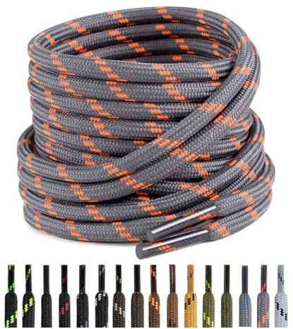 Puzeam 2 Pares Cordones Redondos para Botas, 4.5 mm Cordones Resistentes para Zapatillas de Montaña, Zapatos de Senderismo, Calzado de Seguridad Gris Naranja 120 cm