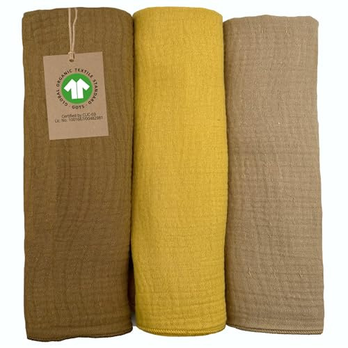 mimaDu Muselinas bebé algodón orgánico Gots 100% para recién Nacido, gasas bebés 30x60 cm, paños muselinas bebé, Toallas bebé, Toalla Infantil, servilletas de Tela niños, Set 3 (Desert)