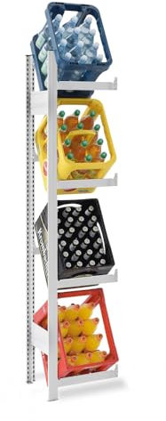 PROREGAL Getränkekistenregal Stecksystem | Anbauregal | HxBxT 175x50x30cm | Fachlast 100kg | 4 Ebenen für 4 Getränkekisten | Lichtgrau