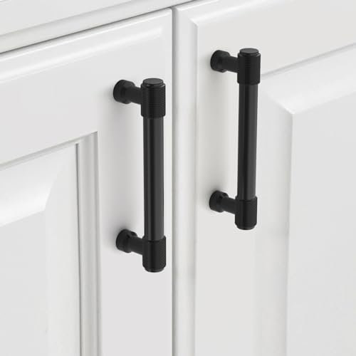 9BUILD 10 Stück Schrankgriffe Schwarz Lochabstand 96mm Griffe für Küchenschränke Gerändelte Möbelgriffe Küchengriffe griffe möbel Küchenschrank Schranktürgriffe EU0046