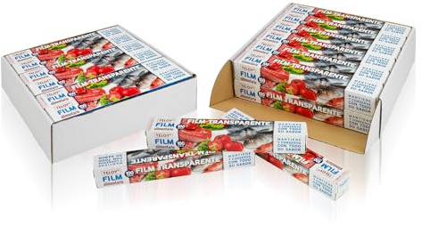 Pack ahorro - Film alimentario 100 metros - Caja 12 Uds - Film transparente - Gran adherencia - Muy resistente - Papel film cocina - corta fácil