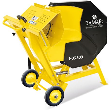 BAMATO Wippkreissäge HOS-500 | 505mm HM-Sägeblatt 40 Zähne | 3 kW Leistung 230V | Einsatzfertig vormontiert | Einstellbarer Anschlag | Auflageverlängerung | Wippsäge Brennholzsäge