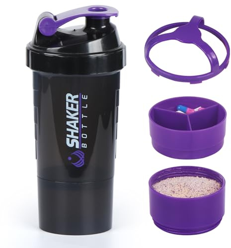 XTKS Shaker à Protéines 500ml (16oz) - Shaker Proteine avec compartiment - Bouteille Mélangeuse Anti-Fuite, Boule Inoxydable - Idéal pour Shakes, Smoothies - Sans BPA,Lave-Vaisselle (violet)
