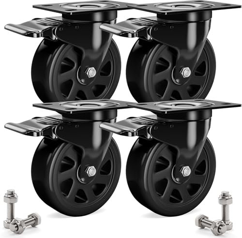 Ruedas de carga pesada, 4 unidades, Asibaade de 75 mm, incluye accesorios de montaje, ruedas de transporte con freno, rotación de 360°, hasta 480 kg, portabilidad sin marcas y silenciosas, ruedas para
