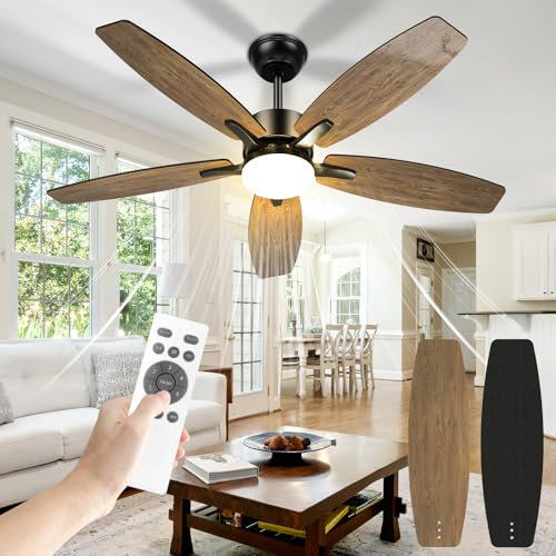 Airwit 106cm Deckenventilator mit Beleuchtung Doppelseitige Flügeln, Leise Deckenventilator mit Licht und Fernbedienung, LED Lampe mit Ventilator für Schlafzimmer Wohnzimmer, Umkehrbar DC Motor