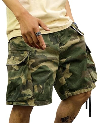 Oanviso Pantaloncini Cargo Mimetici da Uomo Pantaloncine Leggeri Cotone Pantaloncini Jogging Casual Pantaloncini Sportivi con Tasche Estivo Pantaloni Corti Camouflage Shorts Cargo C 02 L