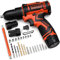 Perceuse Visseuse Sans Fil 12V, 2 Batteries 2.0Ah, Max 25Nm, 2 Vitesses, 25+1 Réglages de Couple, éclairage LED, 24 Accessoires et Mallette, Mandrin sans clé 10mm