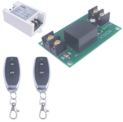 SUYUKUFU Télécommande sans fil DC 12V 40A, interrupteur de relais industriel 1CH et récepteur, 433Mhz pour systèmes de sécurité Porte Roller Lind, Moteur de garage (DC 12V avec 2 émetteurs)