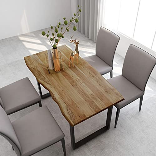 IKAYAA Mesa de Comedor Industrial Madera Maciza de Acacia Mesa Fija de Comedor para Cocina Mesa Rectangular 140 x 70 x 76 cm Negro