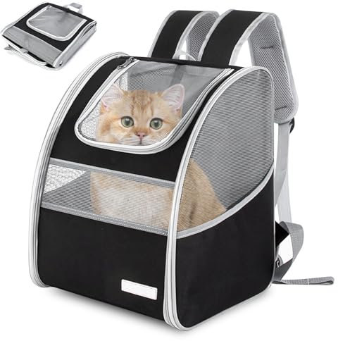 BORDEAG Katzenrucksack Hunderucksack, Katzen Rucksack, Hunderucksack Haustierrucksack, Katzen Transport Rucksack, Transporttasche Katze, Faltbar Und Leicht, Atmungsaktiv Für Reise Wandern Zu Camping