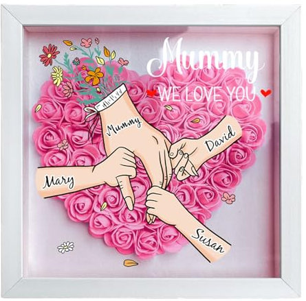 Personalized Mum Flower Shadow Box Holding Hand Flower Shadow Box With Kid's Name for Mum Grandma Family Mothers Day Birthday