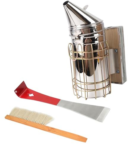 Beehive Scraper Tool Frame Lifter and Scraper Beehive Brush Beekeeping Brush Beehive Smoker for Beekeeper Supplies Beehive Tool Set Stainless Steel Plastic Outdoor Beekeeping Kit