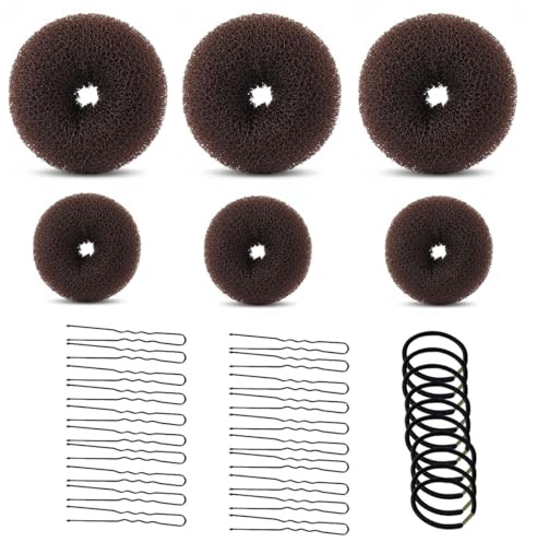 Dutt Maker - Set di 6 cuscinetti per capelli con 10 elastici per capelli, 20 fermagli per capelli a forma di U