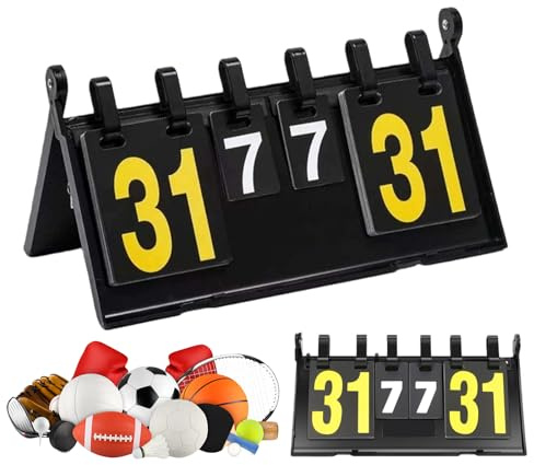 GOEDCH Tavola di conteggio pieghevole portatile a 4 cifre: multifunzione per competizioni sportive, tabellone segnapunti per basket, calcio, badminton, baseball, pallavolo, ping pong per interni ed